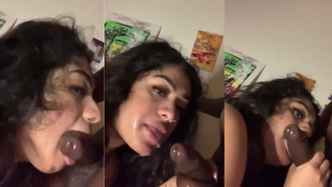 Cute girlfriend giving blowjob before sex