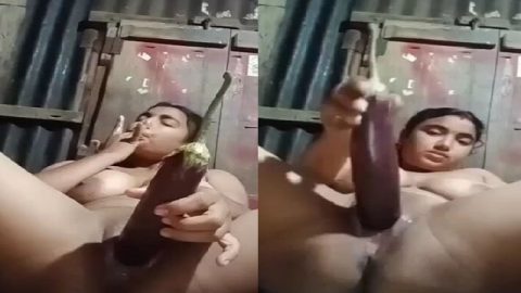 Big brinjal masturbating very horny Bengali Boudi