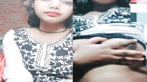 Desi girl in glasses plays with her soft boobs