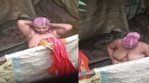 Tanker bhabhi bathing outdoor caught by neighbor