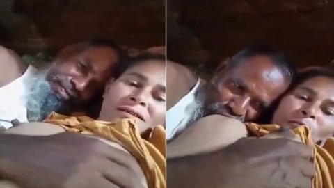 Uncle sucking wife boobs in viral selfie sex clip