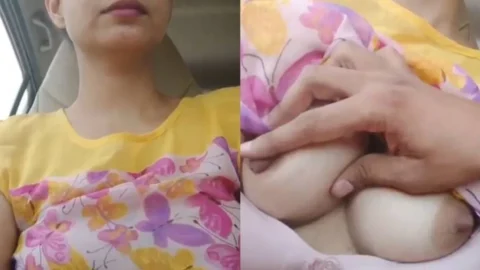 Pressing Sexy Indian Girl Boobs in Car XXX Video