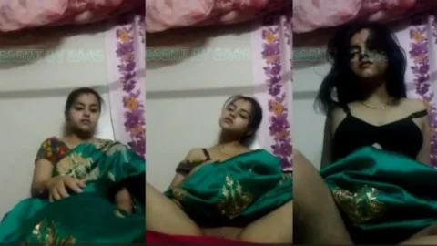 HORNY DESI GIRL GREEN SAREE WITH FINGERING Desi Porn MMS